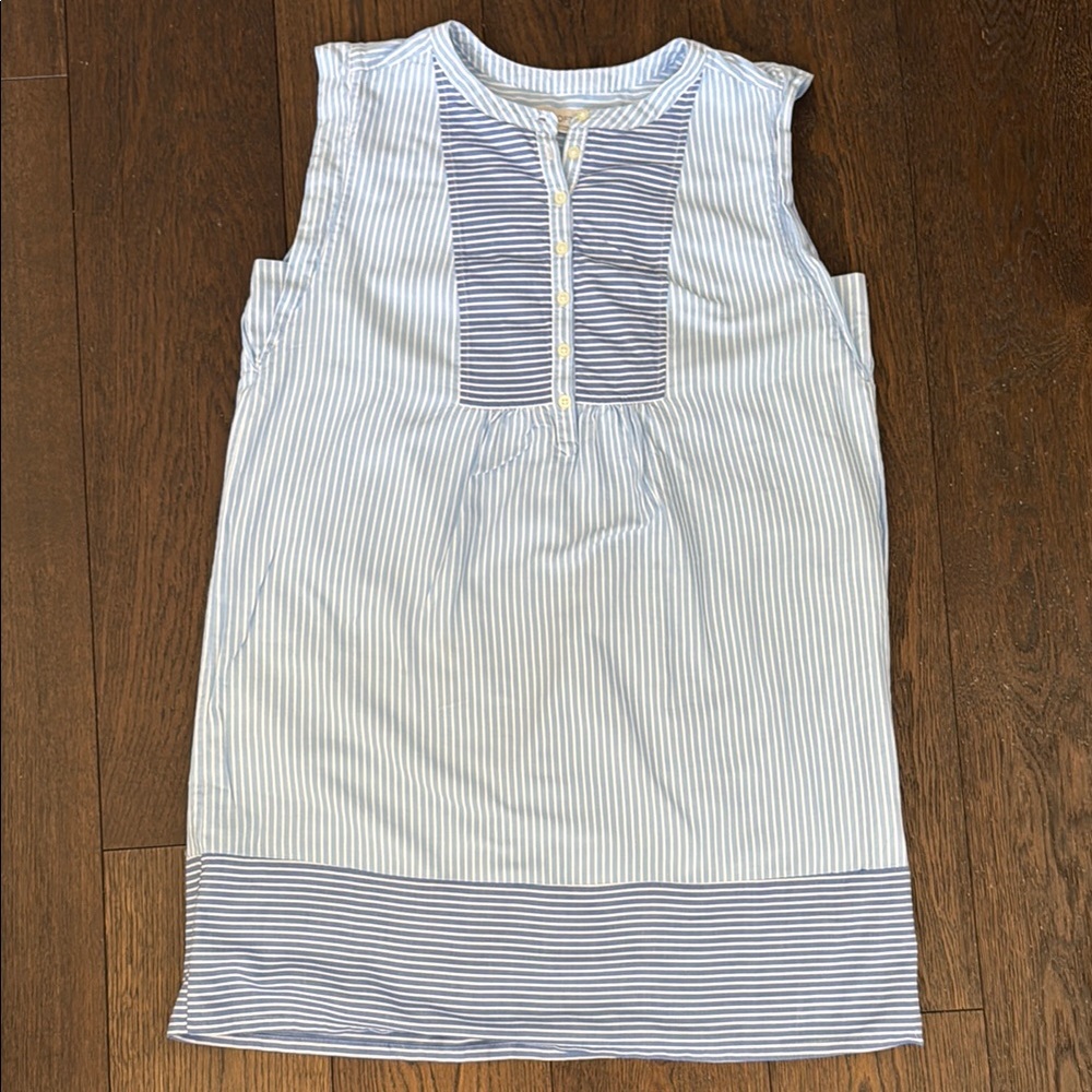 LOFT Women's Sleeveless Blue and White Striped Blouse